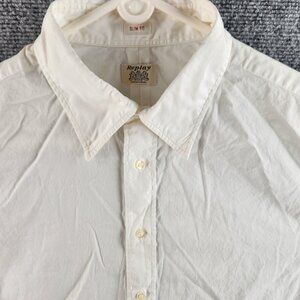 Replay Original Slim Fit White Long Sleeve Button Up Shirt Embroidered Logo